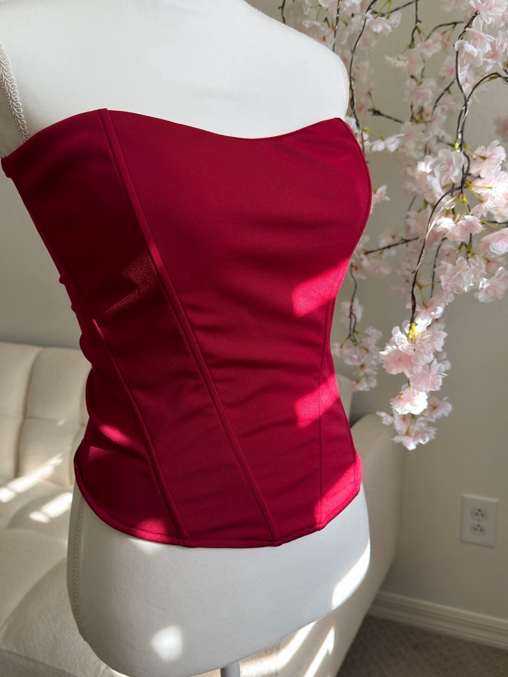 Strapless Bustier Top in Deep Red